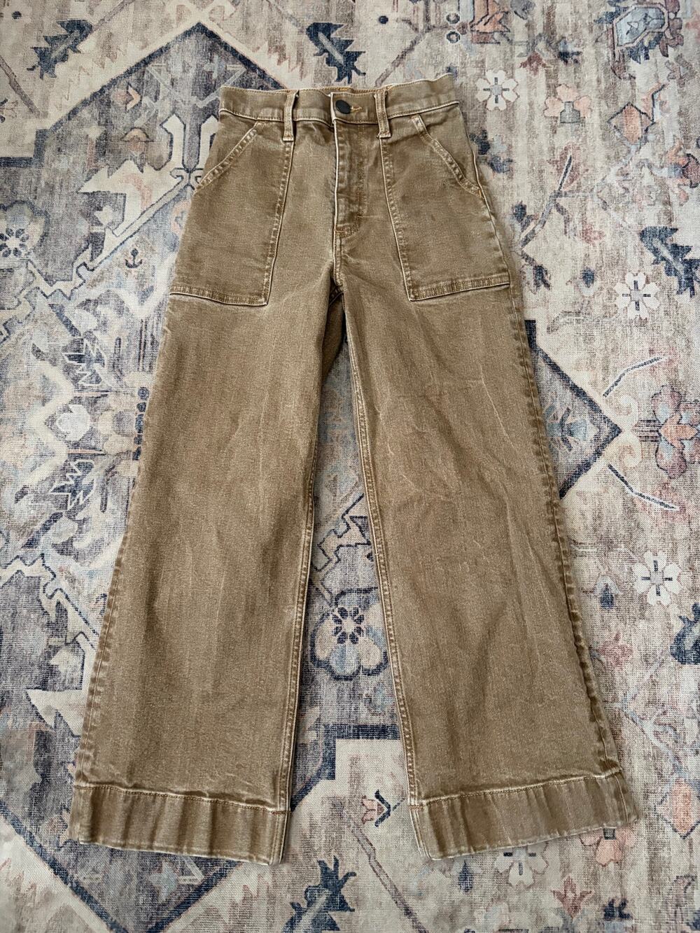 Wrangler Wide Leg Crop Carpenter Jeans Womens 24 High Rise Utility Taupe